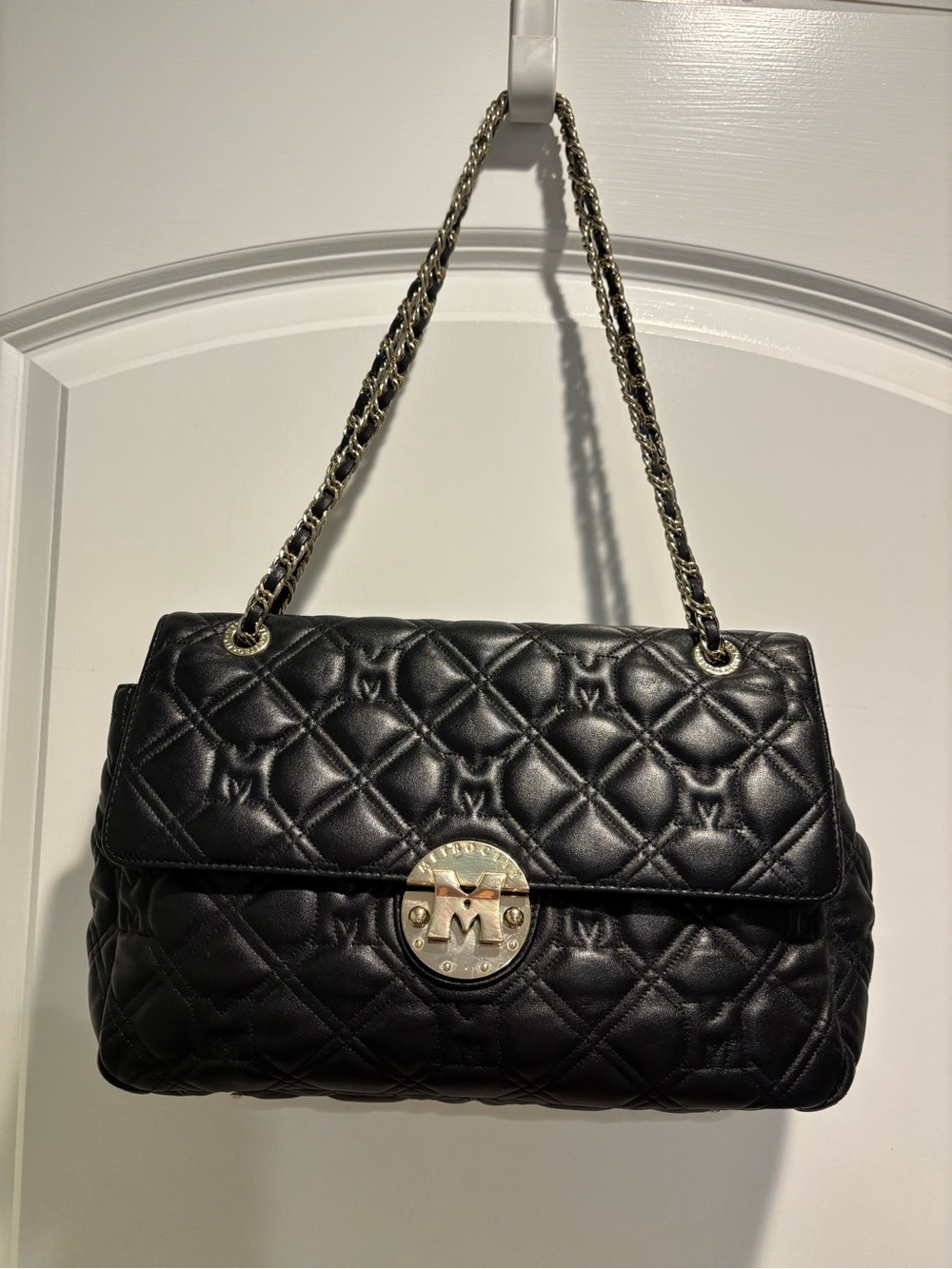 Metro City Quilted Black Chain-Handle Shoulder Bag